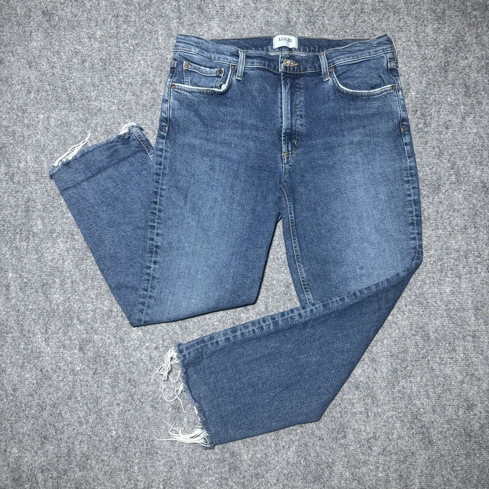 AGOLDE Kye Mid Rise Straight Crop Jeans Women Tag 31 Raw Hem Denim Fit 34x27